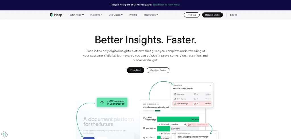 Heap homepage as a Google Analytics competitor